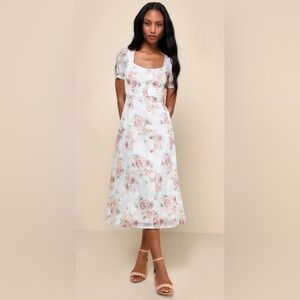 Lulus white floral print dress size large